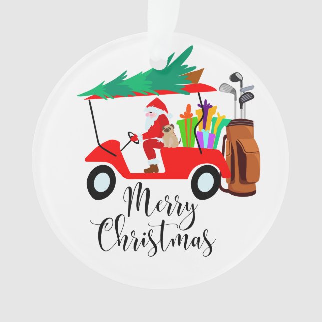 Golf christmas Santa Claus riding golf cart golfer Ornament (Front)