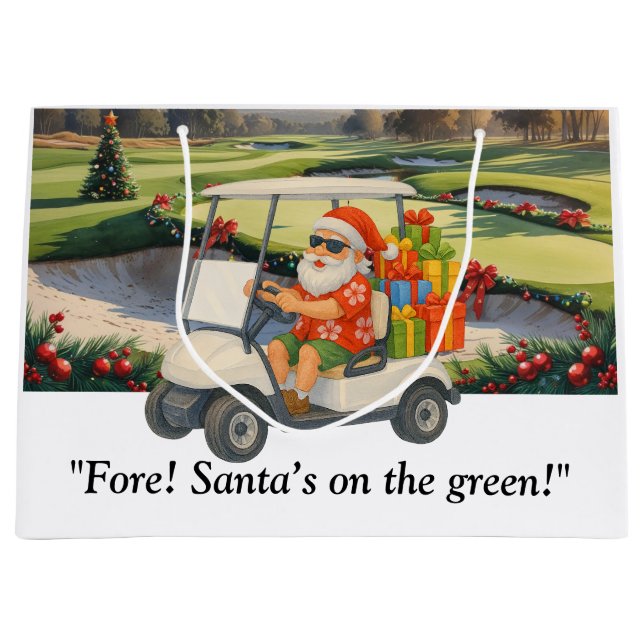 Golf Christmas Santa  drive golf cart on course Large Gift Bag (Front)
