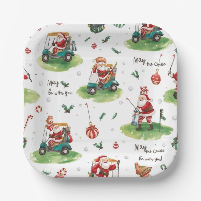 Golf Christmas Santa Golfer May Course be with you Paper Plate (Front)
