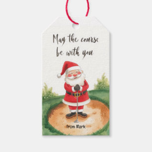 Golf Christmas Santa golfing My course be with you Gift Tags