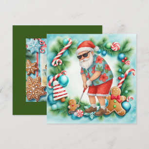 Golf Christmas Santa Golfing Summer time Holiday Card