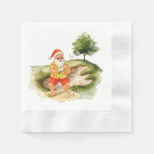 Golf Christmas Summer time Santa Claus Golfing Napkin