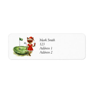Golf Christmas themed for Cat Lover Golfer Golfing Return Address Label