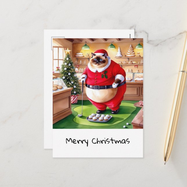 Golf Christmas themed for Cat Lover Golfer  Holiday Postcard (Front/Back In Situ)