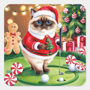 Golf Christmas themed for Cat Lover Golfer Square Sticker