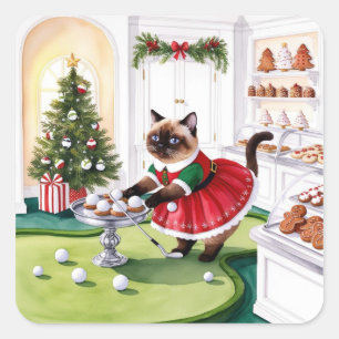 Golf Christmas themed for Cat Lover Golfer  Square Sticker