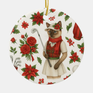 Golf Christmas themed for Cat woman Golfer Ceramic Ornament
