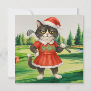 Golf Christmas themed for Cat woman Golfer Holiday Card