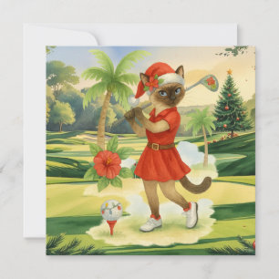 Golf Christmas themed for Cat woman Golfer Holiday Card