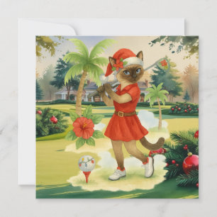 Golf Christmas themed for Cat woman Golfer Holiday Card