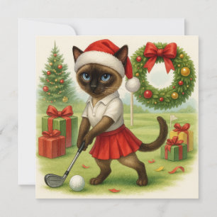 Golf Christmas themed for Cat woman Golfer Holiday Card
