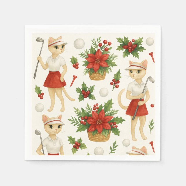 Golf Christmas themed for Cat woman Golfer  Napkin (Front)