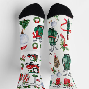 Golf Christmas themed Golfer watercolor Holiday Socks