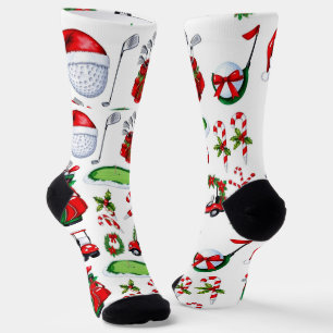 Golf Christmas themed Golfer watercolor Holiday Socks