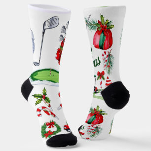Golf Christmas themed Golfer watercolor Holiday Socks