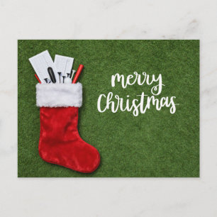 Golf Christmas themed on green for golfer Postcard