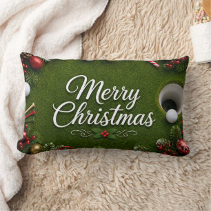 Golf Christmas themed on green grass Lumbar Cushion