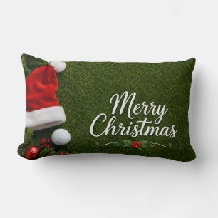 Golf Christmas themed on green grass Lumbar Cushion