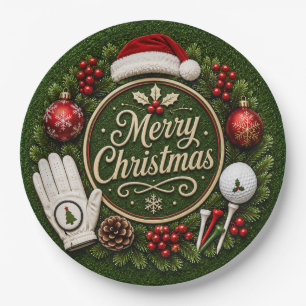 Golf Christmas themed on green grass Paper Plate