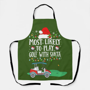 Golf Christmas themed with red cart Apron