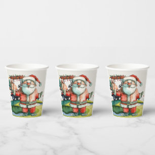 Golf Christmas themed with Santa Claus Golfing Paper Cups