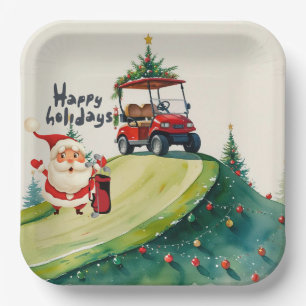 Golf Christmas themed with Santa Claus golfing  Paper Plate