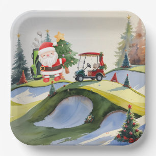 Golf Christmas themed with Santa Claus golfing  Paper Plate