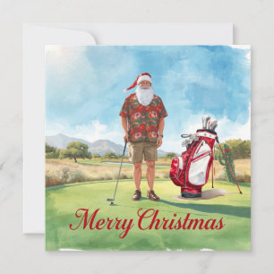 Golf Christmas themed with Santa Claus  Holiday Card