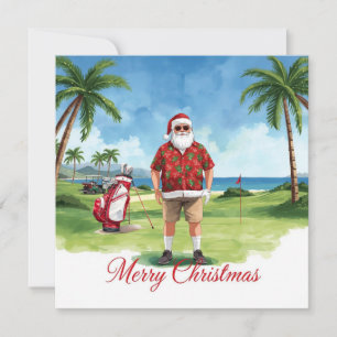 Golf Christmas themed with Santa Claus  Holiday Card
