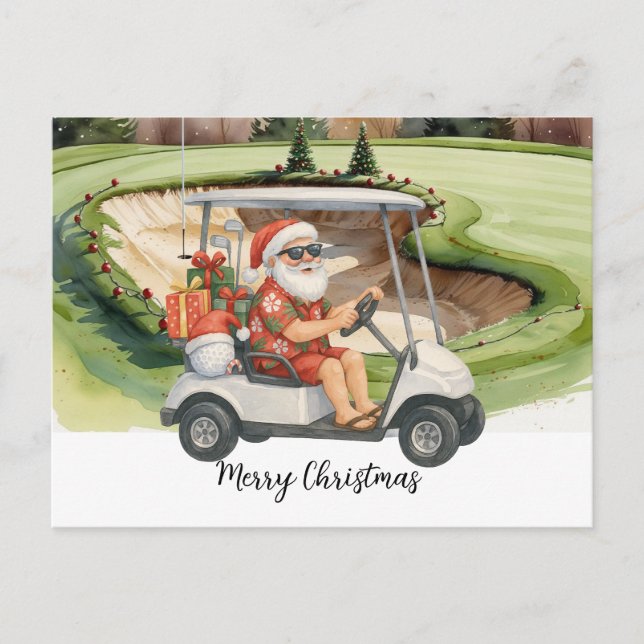 Golf Christmas themed  with Santa Claus Holiday Postcard (Front)