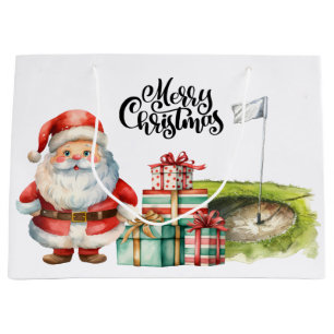 Golf Christmas themed with Santa Claus Large Gift Bag