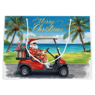 Golf Christmas themed with Santa Claus Large Gift Bag