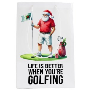 Golf Christmas themed with Santa Claus Medium Gift Bag