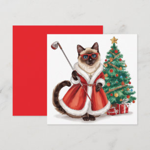 Golf Christmas themed with Siamese Cat Golfer  Holiday Card