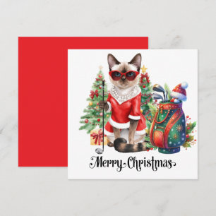 Golf Christmas themed with Siamese Cat Golfer  Holiday Card
