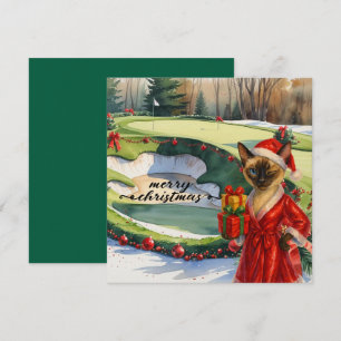 Golf Christmas themed with Siamese Cat Golfer Holiday Card