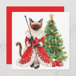 Golf Christmas themed with Siamese Cat Golfer  Holiday Card