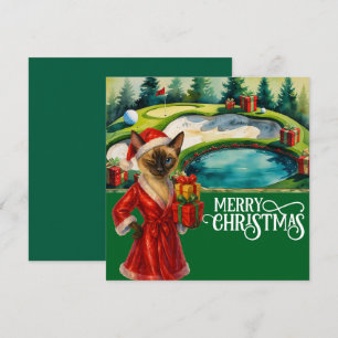 Golf Christmas themed with Siamese Cat Golfer Holiday Card