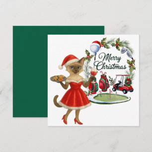 Golf Christmas themed with Siamese Cat Golfer  Holiday Card
