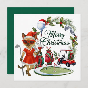 Golf Christmas themed with Siamese Cat Golfer  Holiday Card