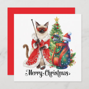 Golf Christmas themed with Siamese Cat Golfer Holiday Card