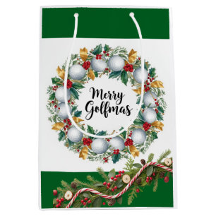 Golf Christmas themed with Wreath  Medium Gift Bag