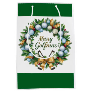 Golf Christmas themed with Wreath  Medium Gift Bag