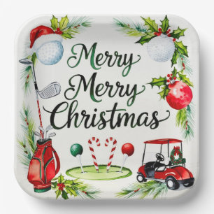 Golf Christmas tree golf balls and Santa Hat  Paper Plate