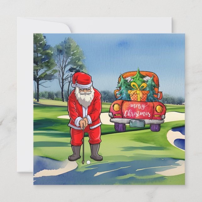 Golf Christmas tree on red car   with Santa Claus  Card (Front)