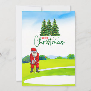 Golf Christmas tree on red car   with Santa Claus  Holiday Card
