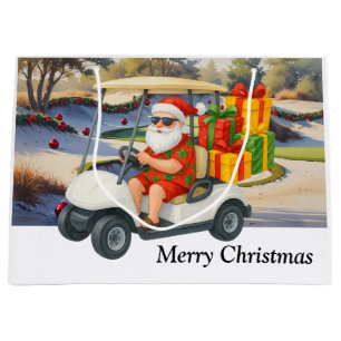Golf Christmas tree on red car with Santa Claus Large Gift Bag