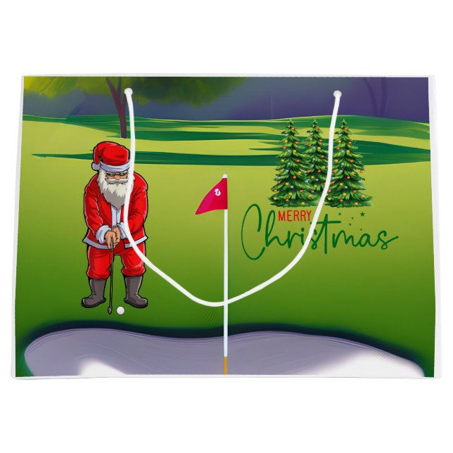 Golf Christmas tree on red car   with Santa Claus  Large Gift Bag (Front)