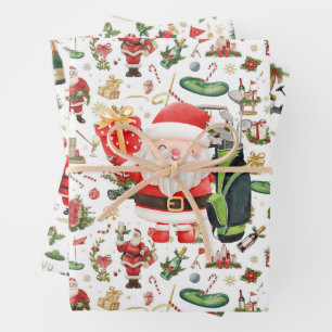 Golf Christmas with ball and iron for golfer  Wrapping Paper Sheet