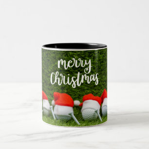 Golf Christmas with golf ball and Christmas Hat Co Two-Tone Coffee Mug